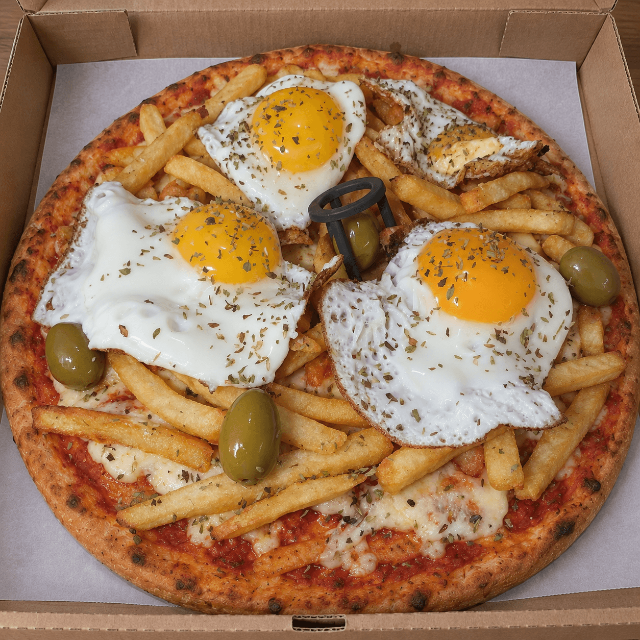 Pizza Papas Fritas y Huevo Frito