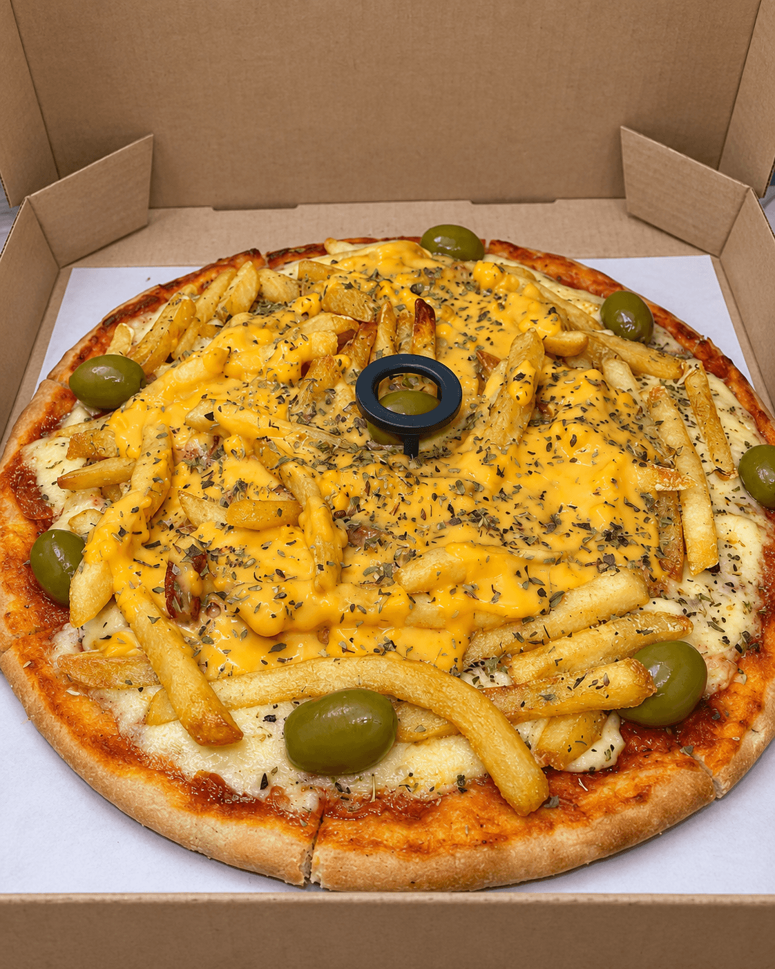 Pizza Papas Fritas y Cheddar